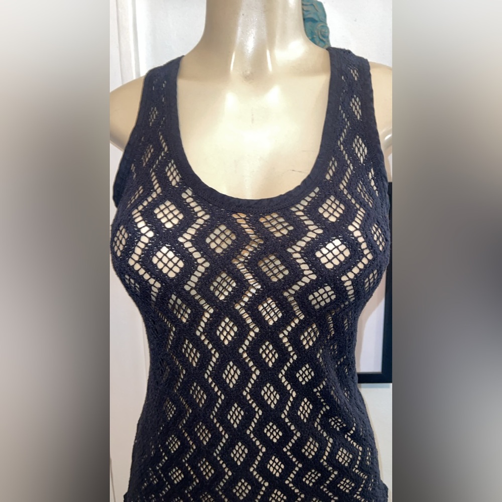 Banana Republic  Black Crochet Racerback  Top Open Knit Medium - Picture 4 of 9
